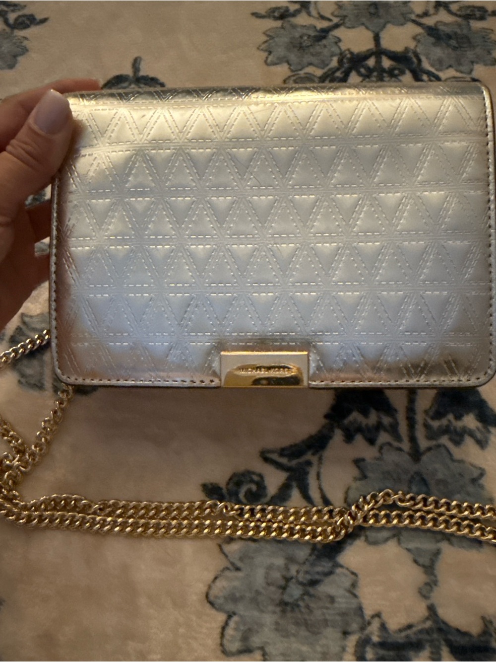 Michael Kors Metallic Champagne Quilted Crossbody Bag with Gold Chain